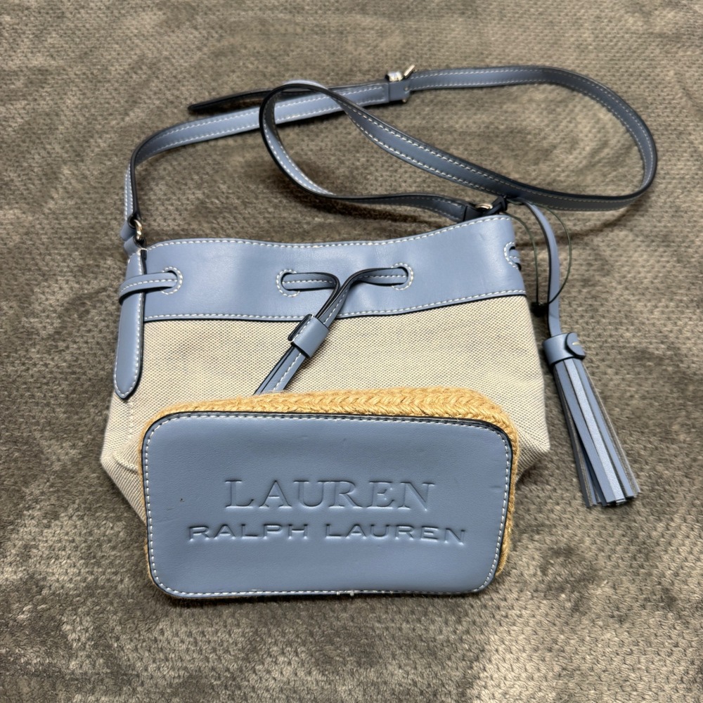 Lauren Ralph Lauren Andie Canvas Espadrille Bucket Bag Blue Crossbody